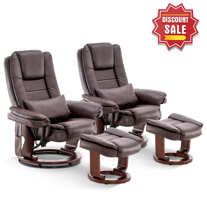 MCombo Recliner with Ottoman Chair Accent Recliner Chair with Vibration Massage, 360 Degree Swivel Wood Base, Faux Leather 9096