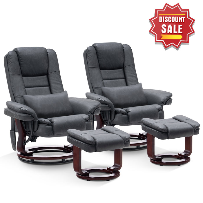 MCombo Recliner with Ottoman Chair Accent Recliner Chair with Vibration Massage, 360 Degree Swivel Wood Base, Faux Leather 9096