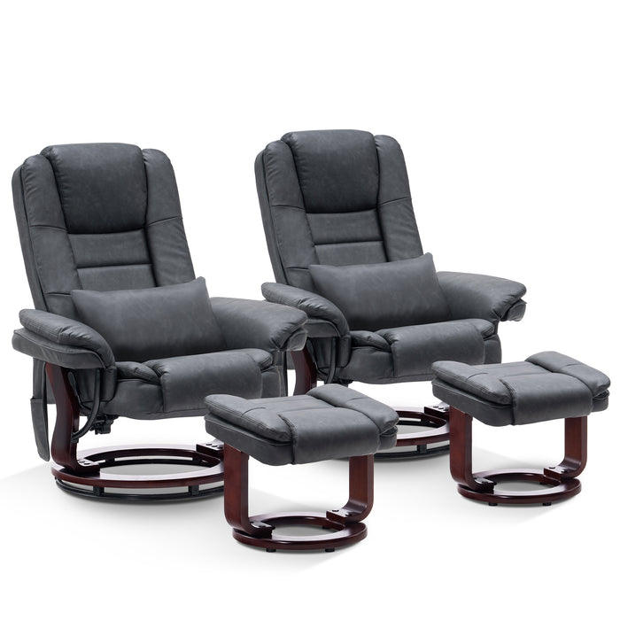 MCombo Recliner with Ottoman Chair Accent Recliner Chair with Vibration Massage, 360 Degree Swivel Wood Base, Faux Leather 9096