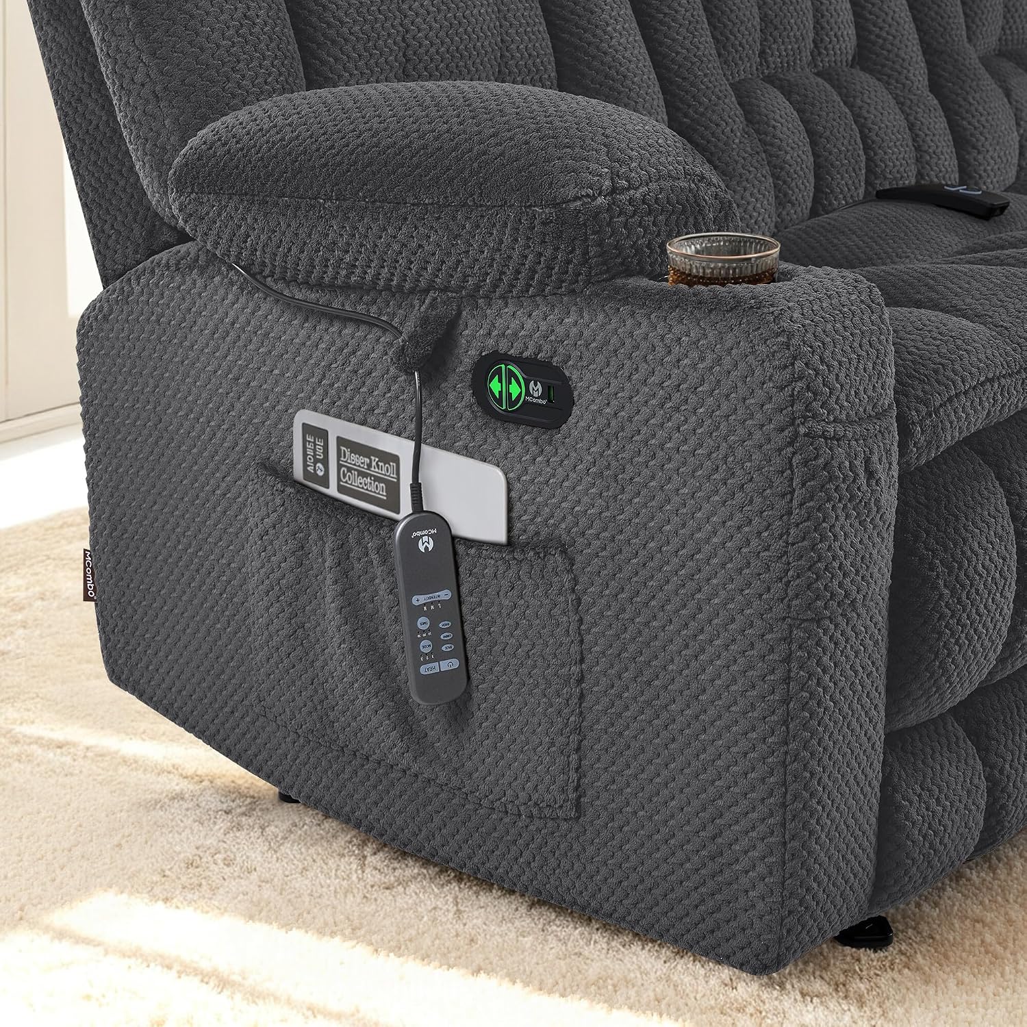 Power Reclining Loveseat with Heat and Massage, Fabric 6314|6316M3