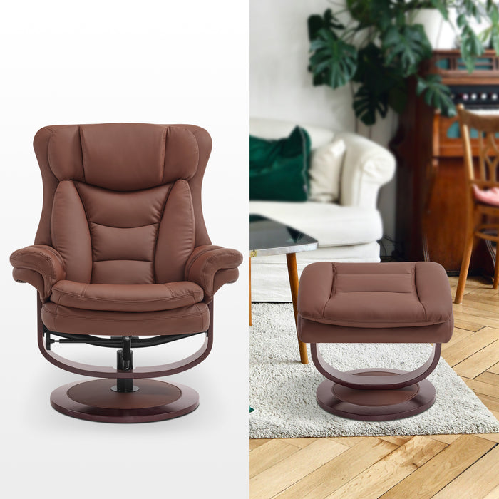 MCombo Swivel Recliner with Ottoman, Reclining Chair with Adjustable Back, Faux Leather Upholstered Lounge Chair for Living Room Bedroom Office 4651
