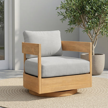 360° Swivel Patio Chair, Outdoor Rotating Armchair with 7.9" Thickened Cushions, Solid Acacia Wood Frame for Backyard, Deck, Indoor OF139