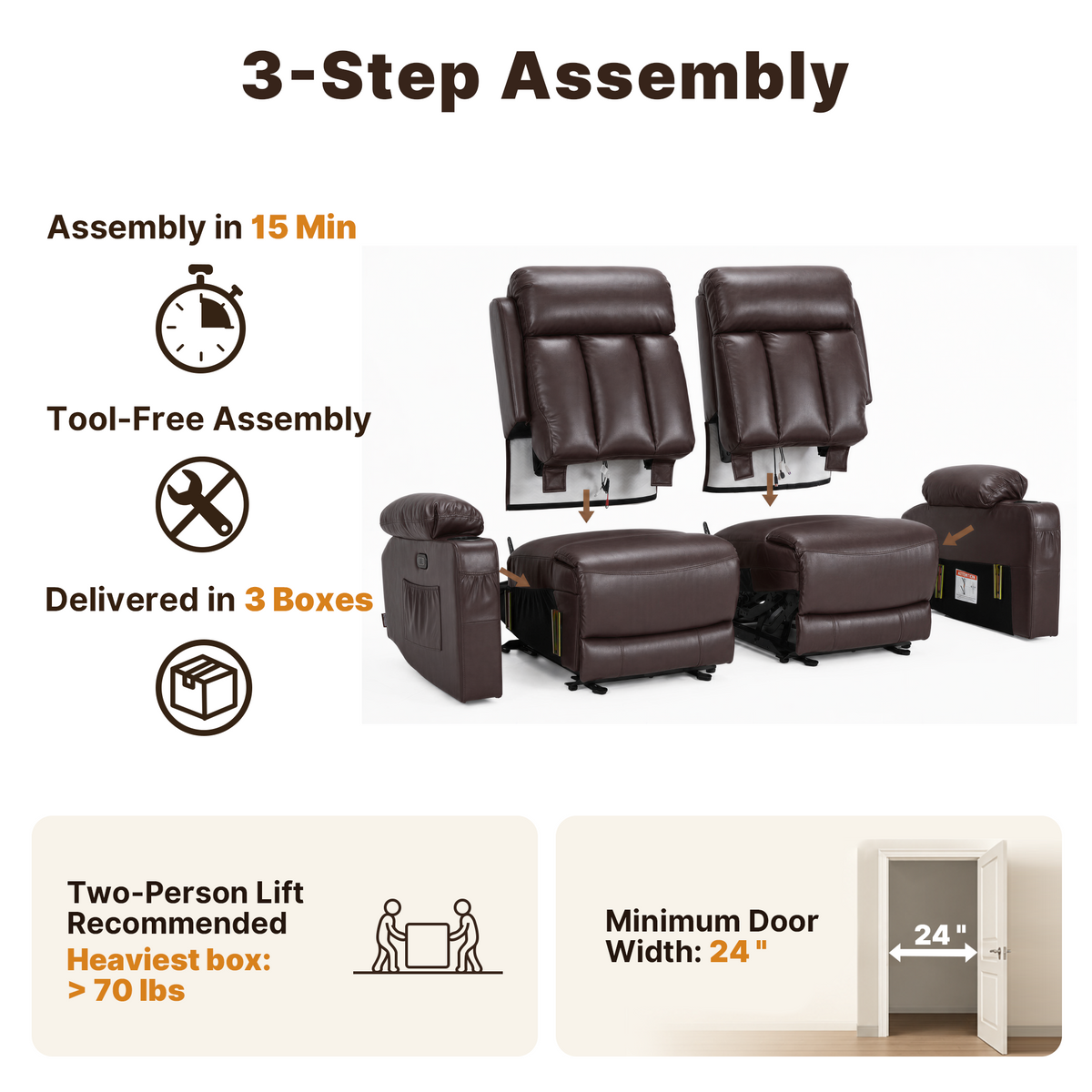 61 in Power Reclining Loveseat with Heat and Massage 6075