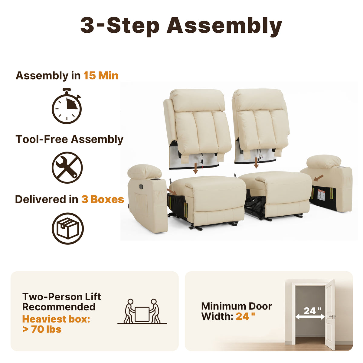 61 in Power Reclining Loveseat with Heat and Massage 6075