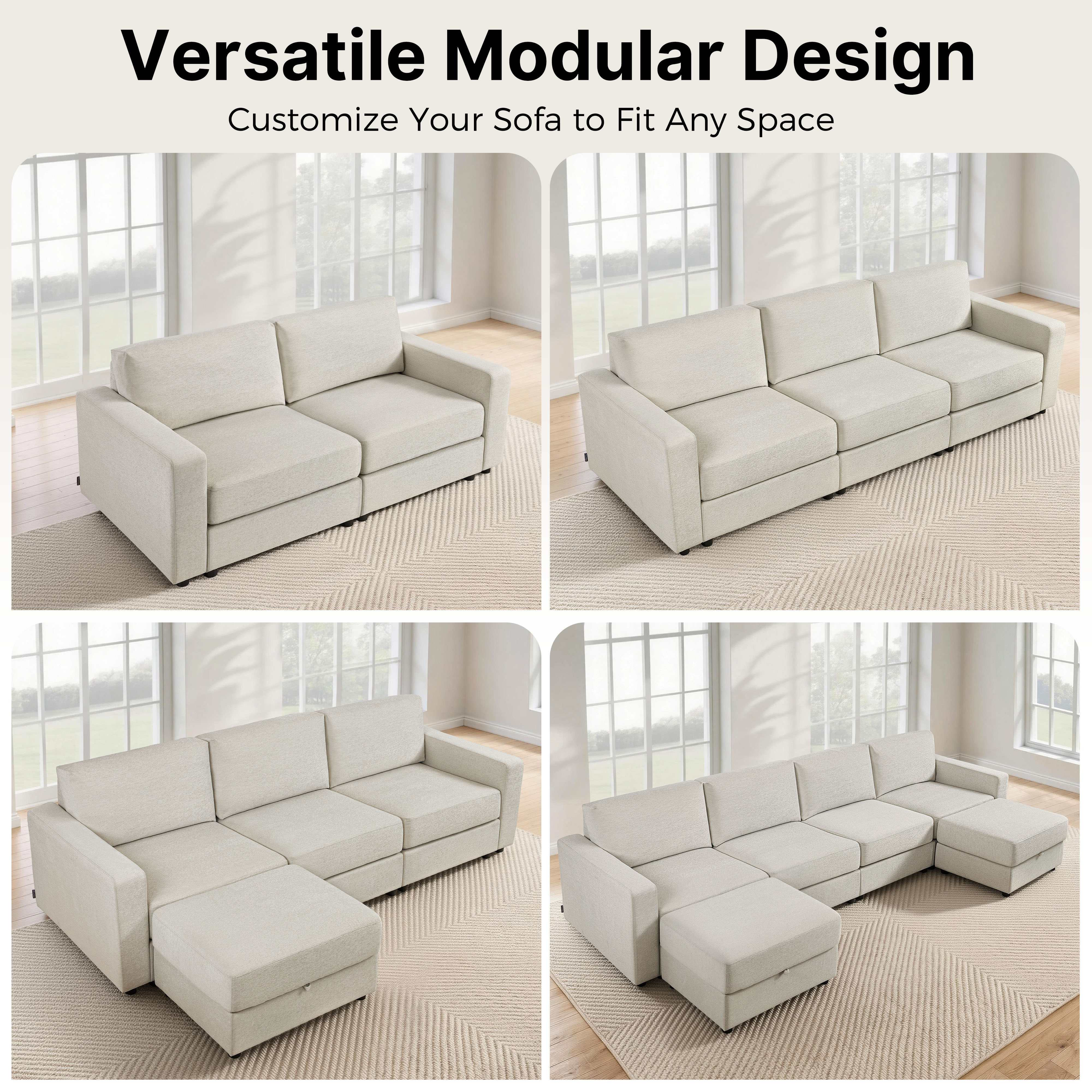 Oversized Sectional Sofa with 26" Deep Seat, Storage Ottoman, Pet-Friendly Fabric S6366