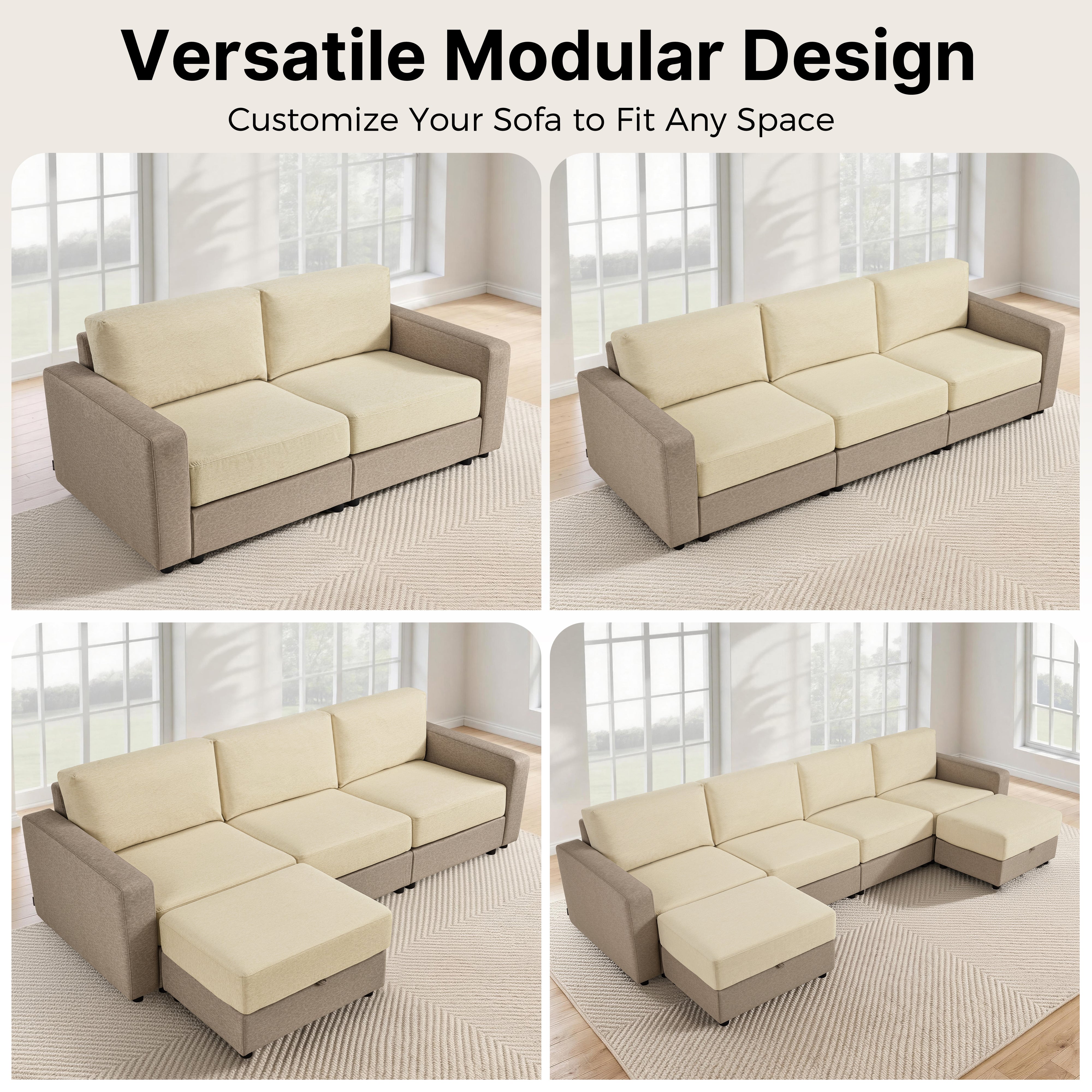 Oversized Sectional Sofa with 26" Deep Seat, Storage Ottoman, Pet-Friendly Fabric S6366