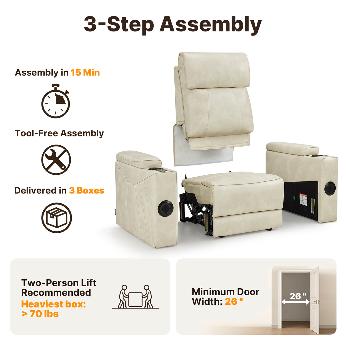 Wall Hugger Recliner Chair for RV, Theater Seating, HTS859