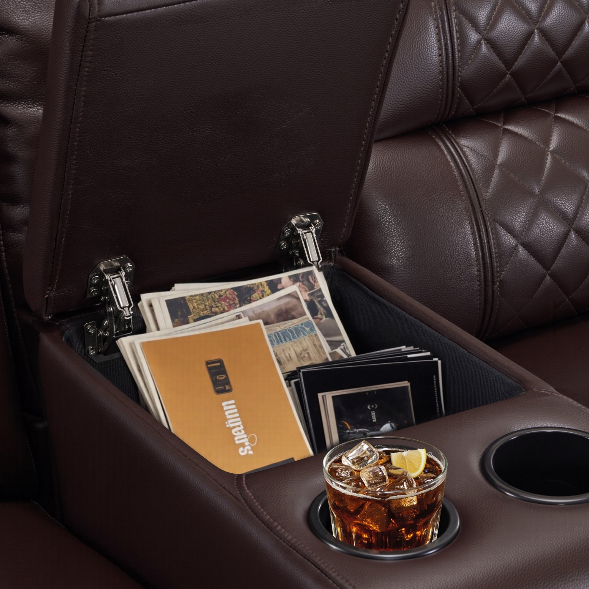 Power Reclining Loveseat with Console, Home Theater Seating, Faux leather HTS480