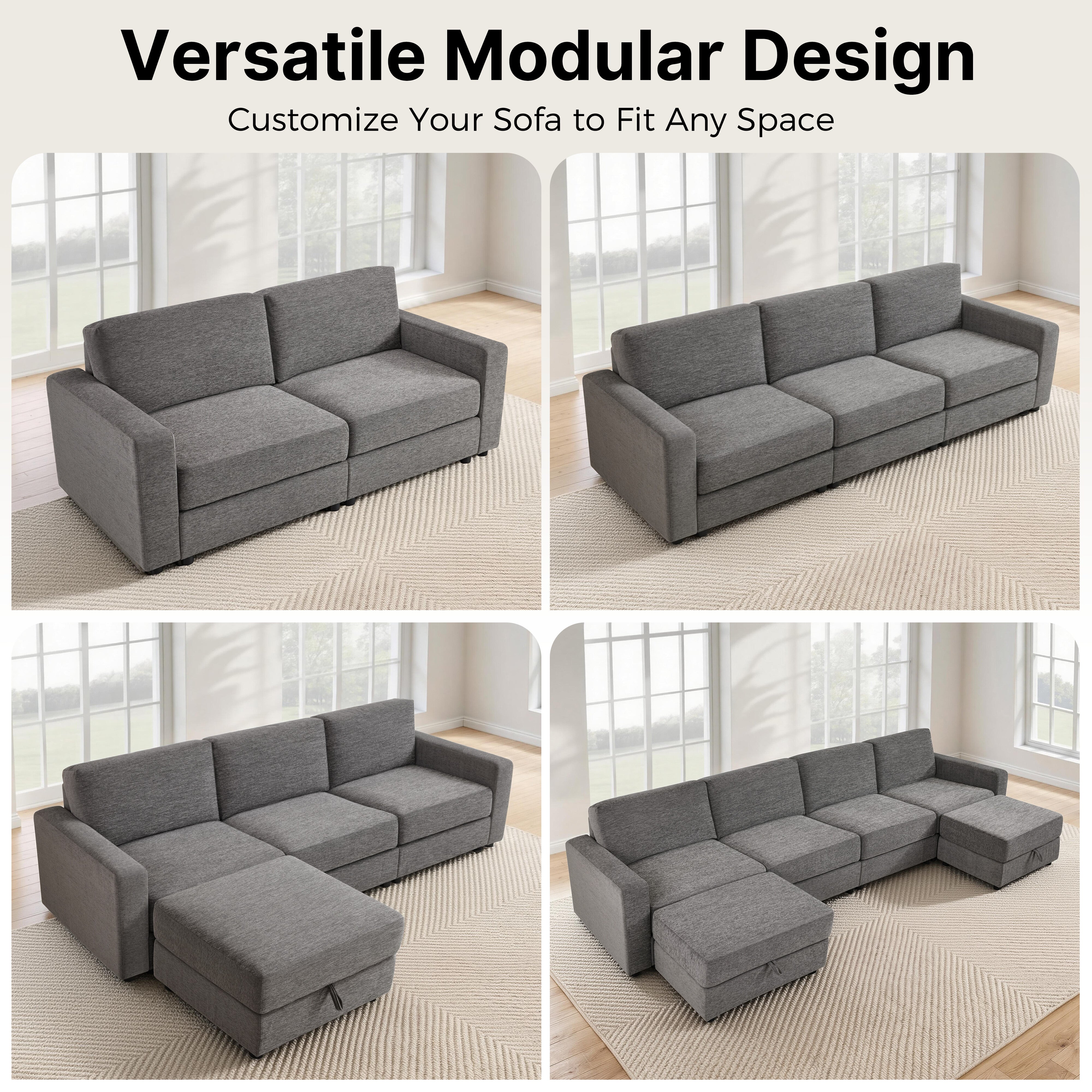 Oversized Sectional Sofa with 26" Deep Seat, Storage Ottoman, Pet-Friendly Fabric S6366