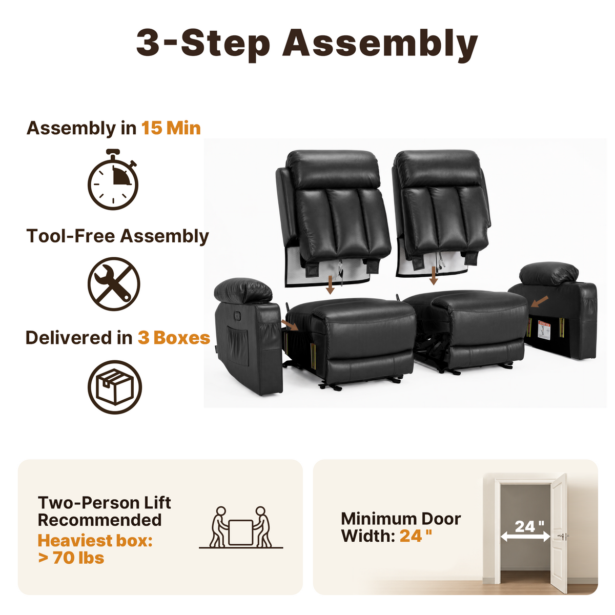 61 in Power Reclining Loveseat with Heat and Massage 6075