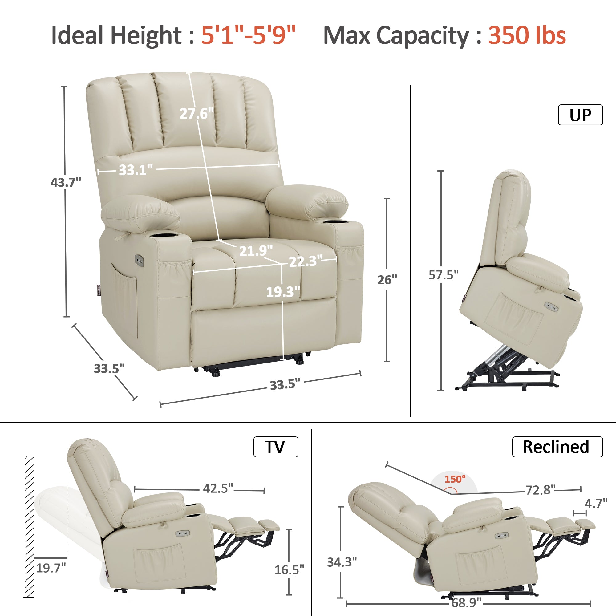 Power Lift Recliner Chair for Elderly, Massage and Heat, Faux Leather 7095|7099|R7092|R7096
