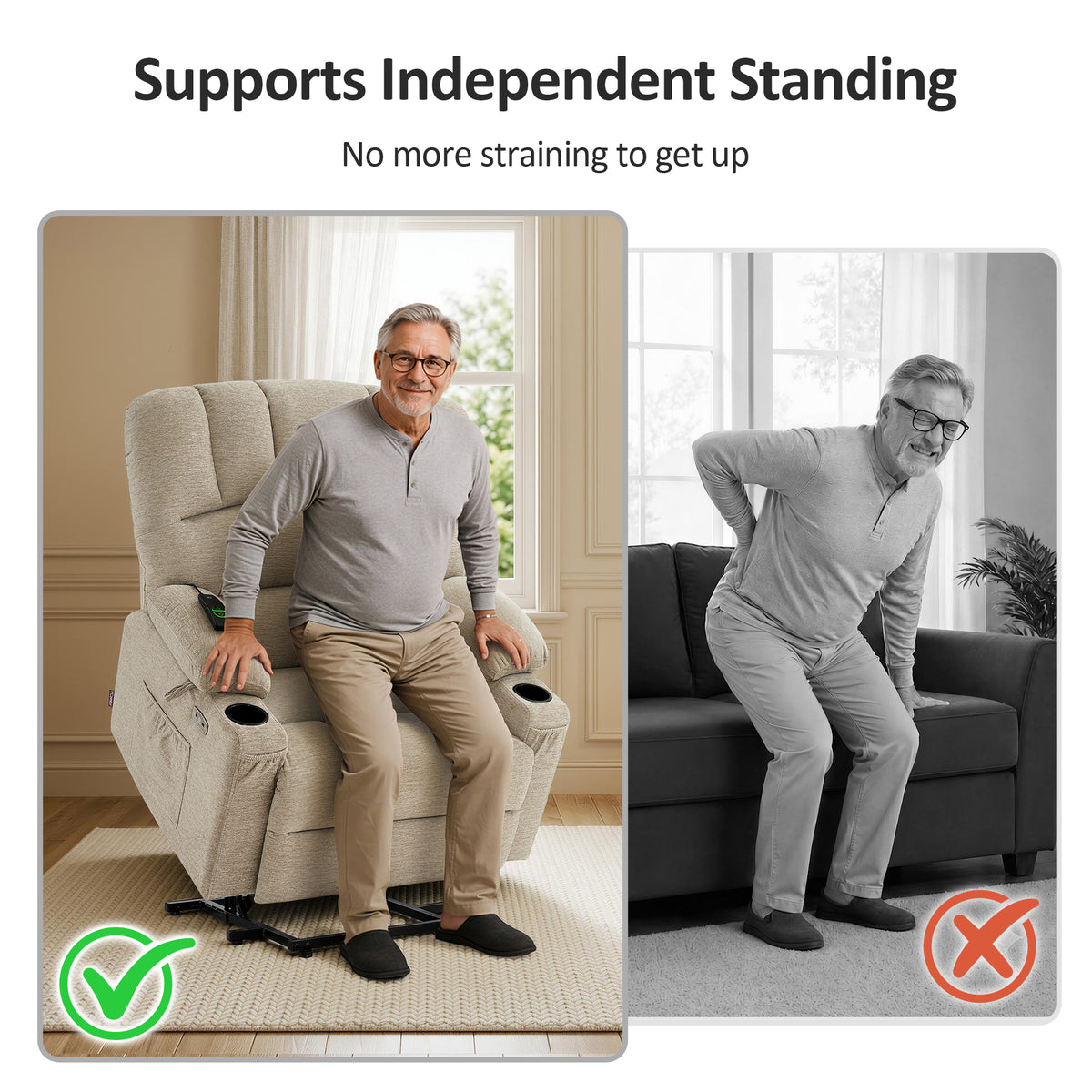 Power Lift Recliner Chair, Massage and Heat, Fabric 7095|7099|R7092|R7096