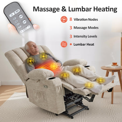 Power Lift Recliner Chair, Massage and Heat, Fabric 7095|7099|R7092|R7096