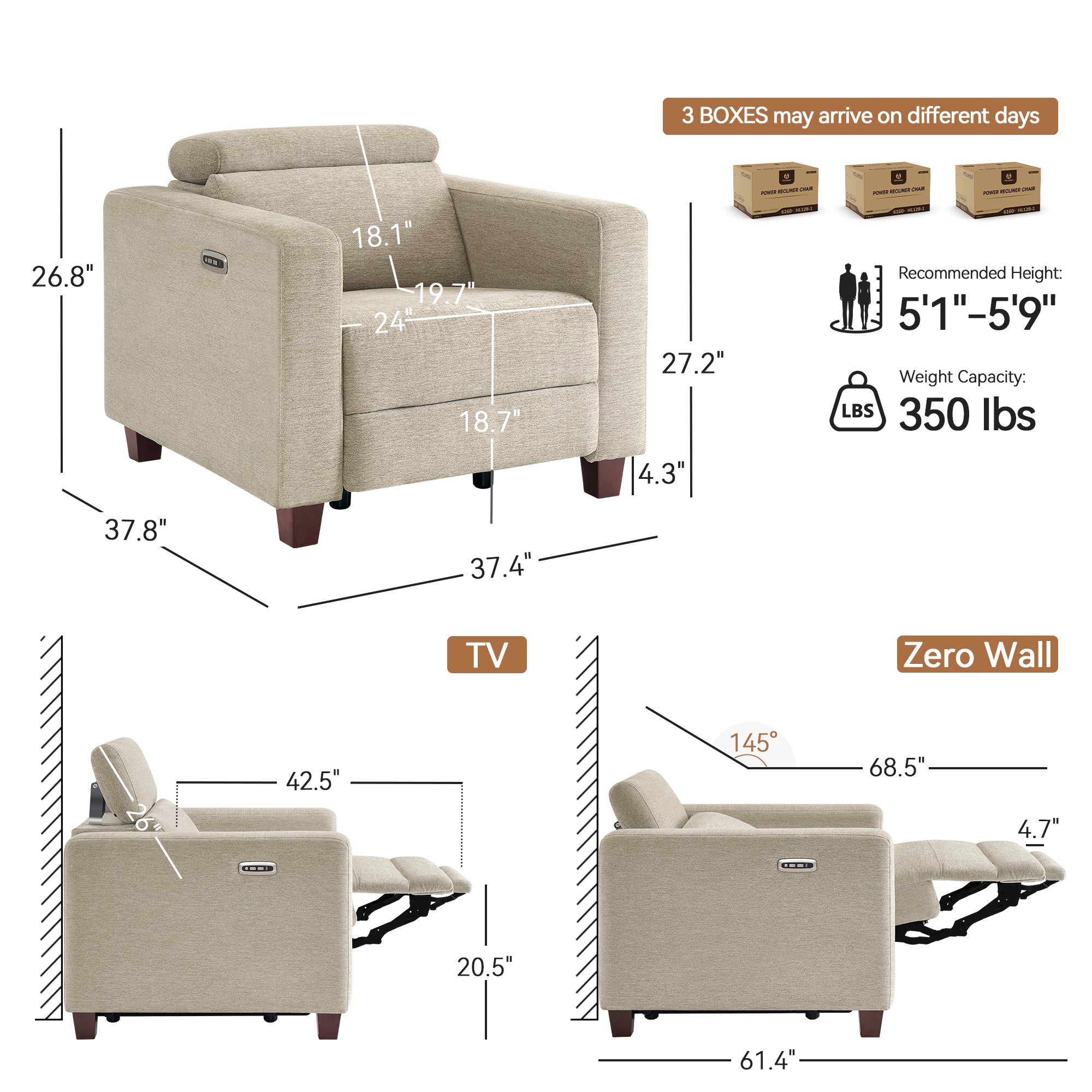 High Leg Power Recliner Chair, HL128