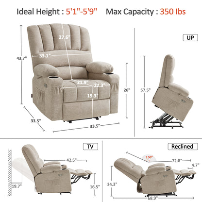 Power Lift Recliner Chair, Massage and Heat, Fabric 7095|7099|R7092|R7096