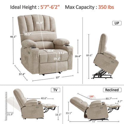 Power Lift Recliner Chair, Massage and Heat, Fabric 7095|7099|R7092|R7096