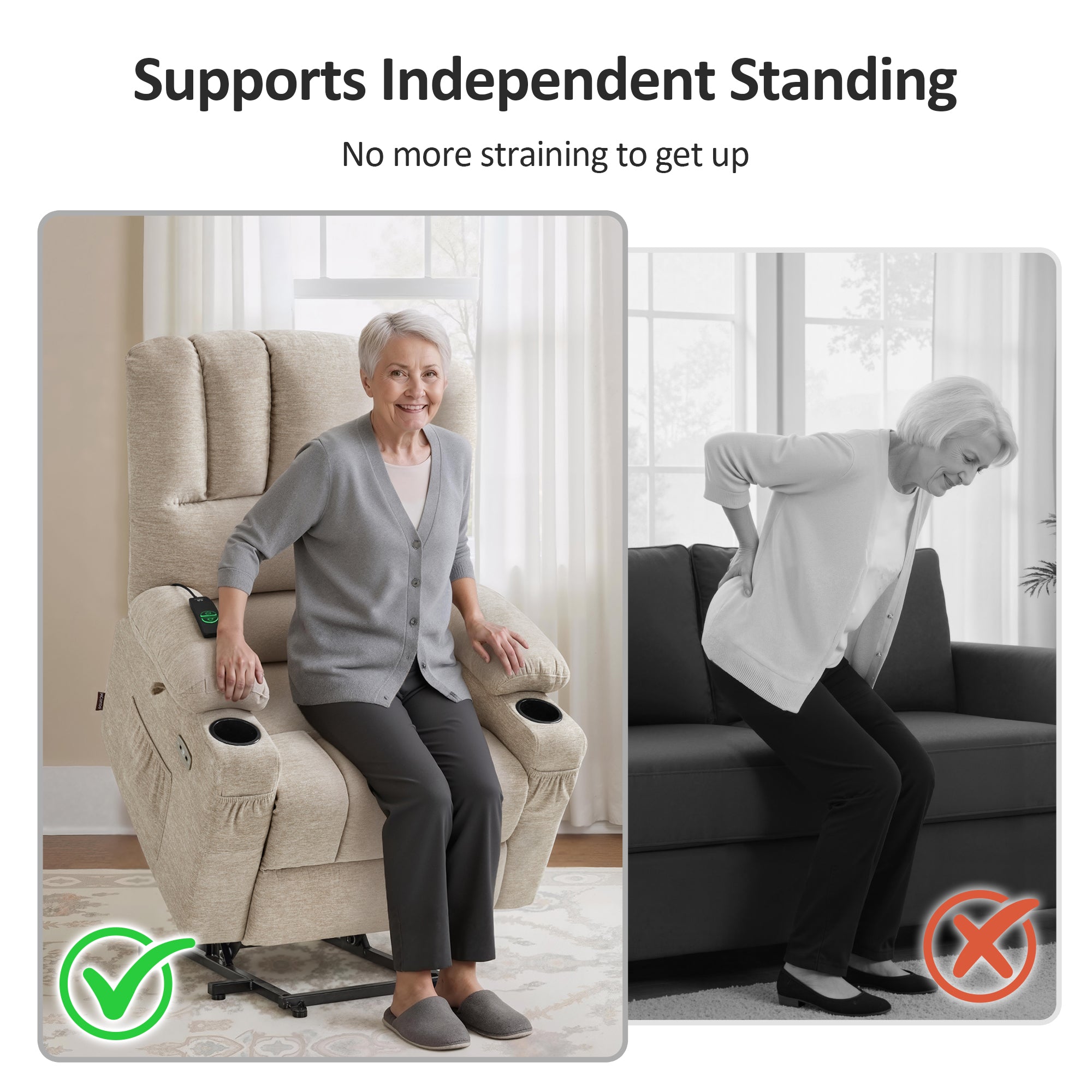 Power Lift Recliner Chair, Massage and Heat, Fabric 7095|7099|R7092|R7096
