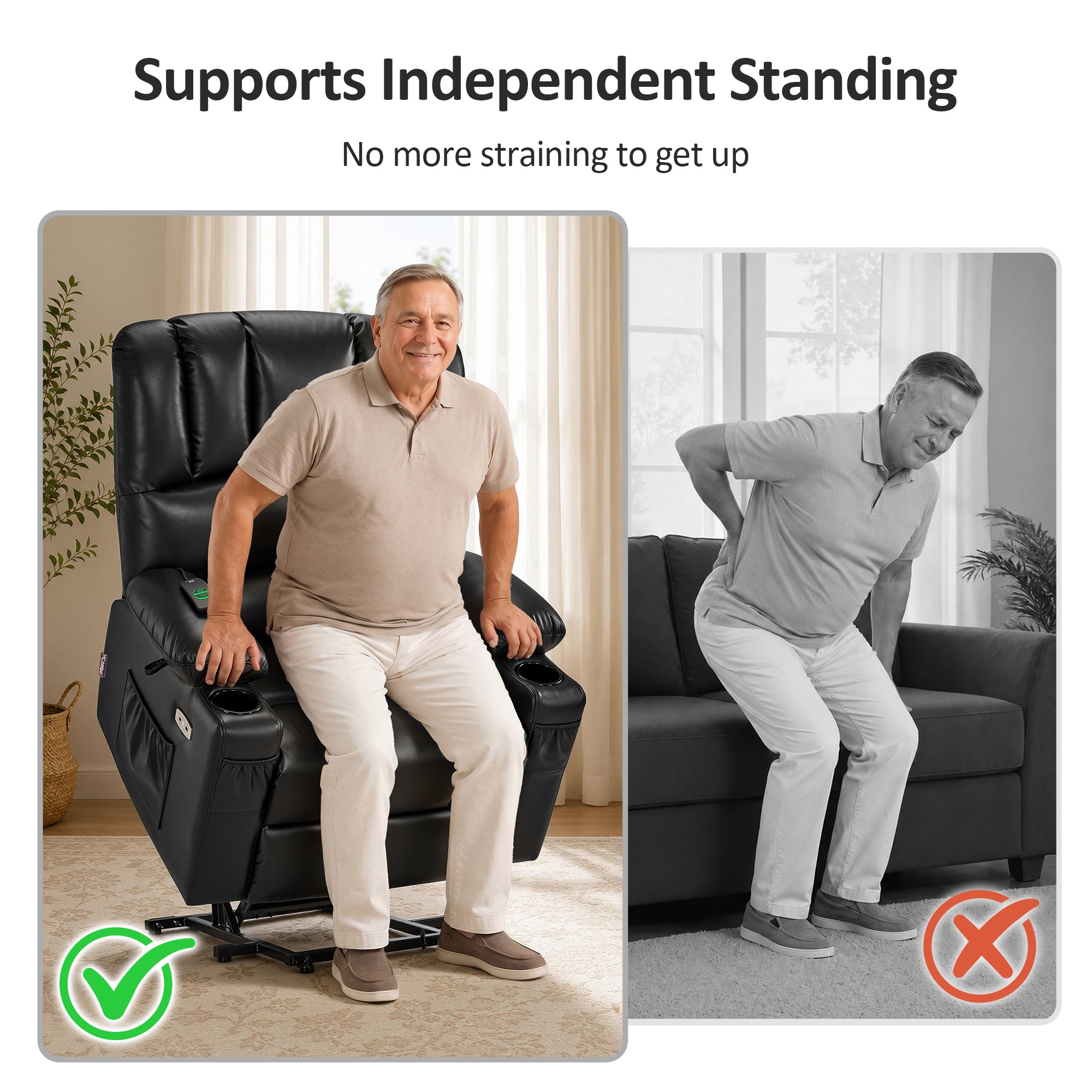 Power Lift Recliner Chair, Massage and Heat, Faux Leather 7095|7099|R7092|R7096