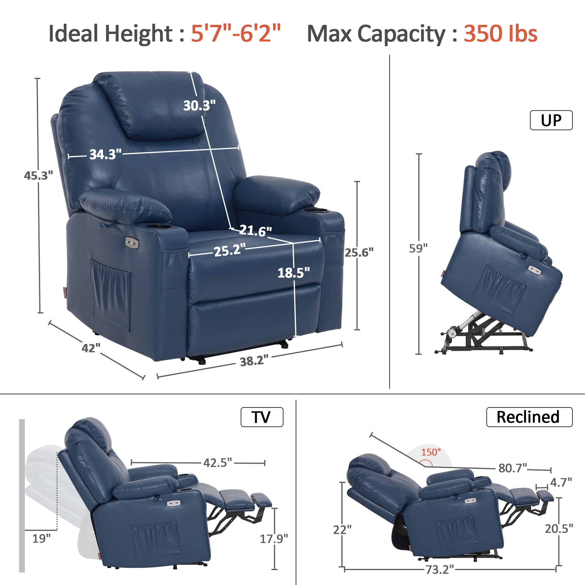Power Lift Recliner Chair for Elderly, Massage and Heat, Faux Leather 7040|7516|7141|R7045|R7510|R7042
