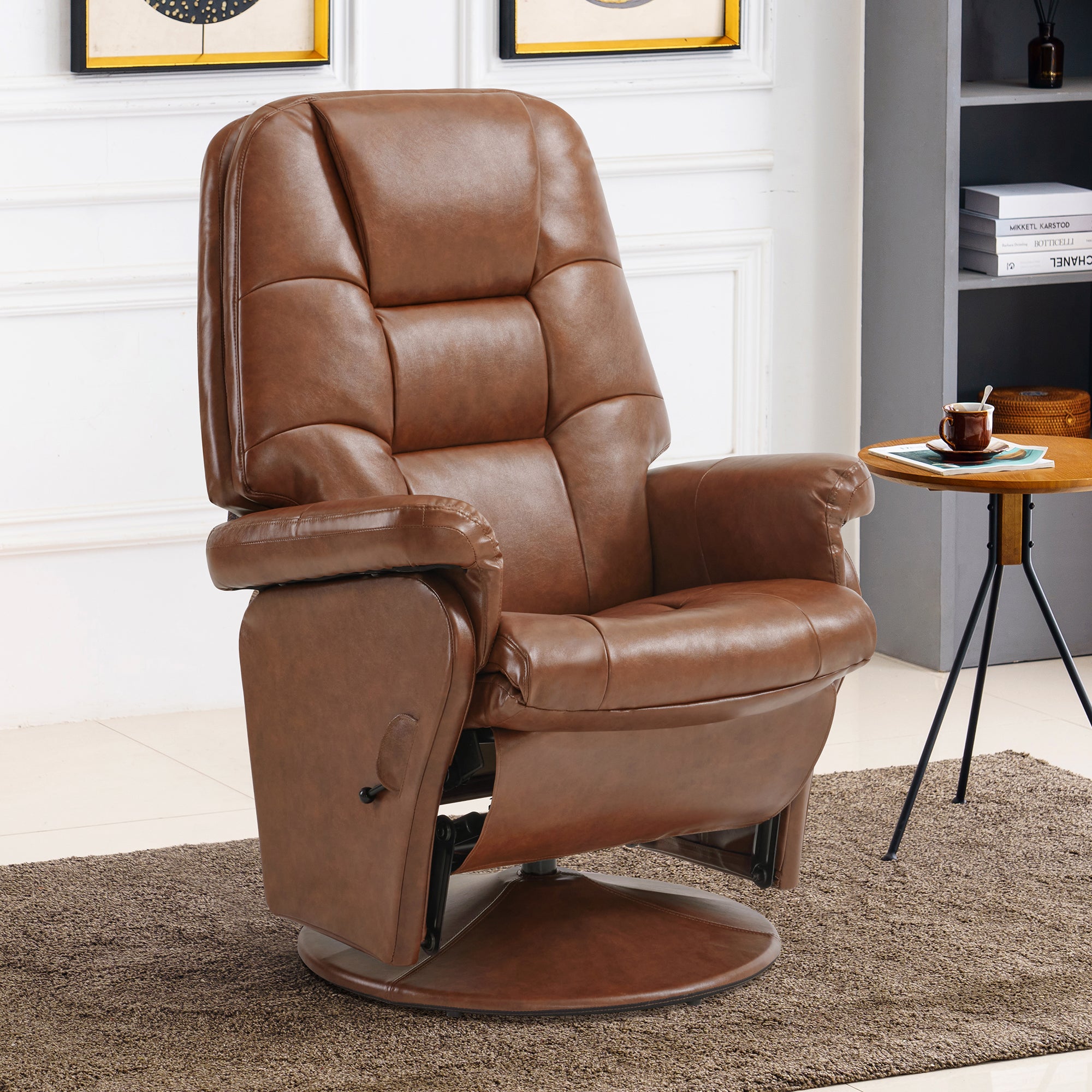 Swivel Glider Recliner with Ottoman, Faux Leather 4800