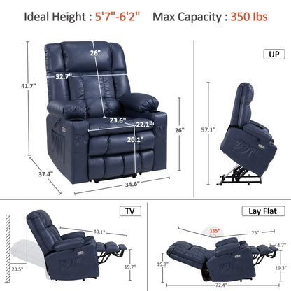 Dual Motor Power Lift Recliner Chair, Massage and Heat, Lay Flat for Sleeping, Faux Leather 7890|7893|7896|R7891|R7897|R7894