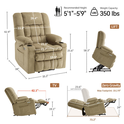 Dual Motor Power Lift Recliner Chair for Elderly, Massage and Heat, Lay Flat for Sleeping, Fabric 7890|7893|7896|R7897|R7891|R7894