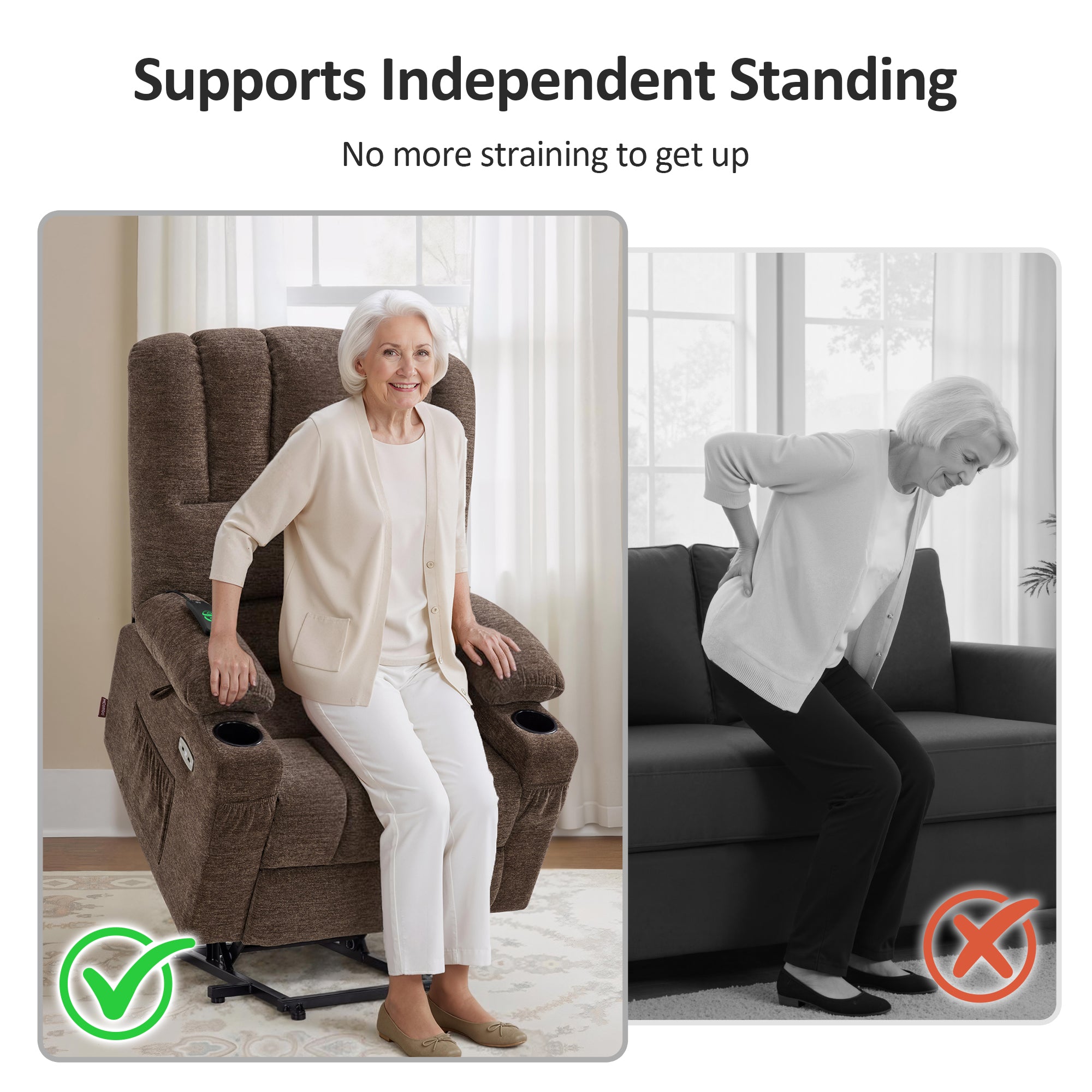 Power Lift Recliner Chair, Massage and Heat, Fabric 7095|7099|R7092|R7096