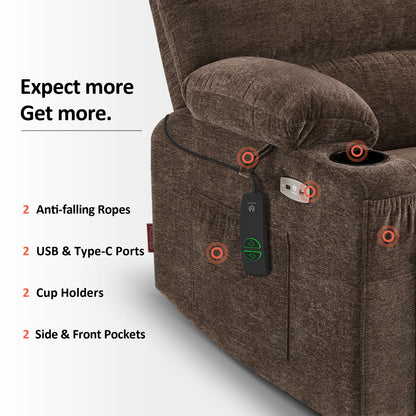 Power Lift Recliner Chair, Massage and Heat, Fabric 7095|7099|R7092|R7096