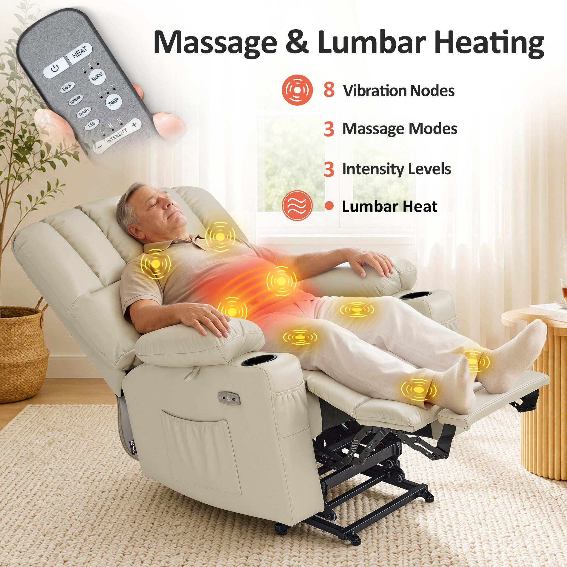 Power Lift Recliner Chair, Massage and Heat, Faux Leather 7095|7099|R7092|R7096