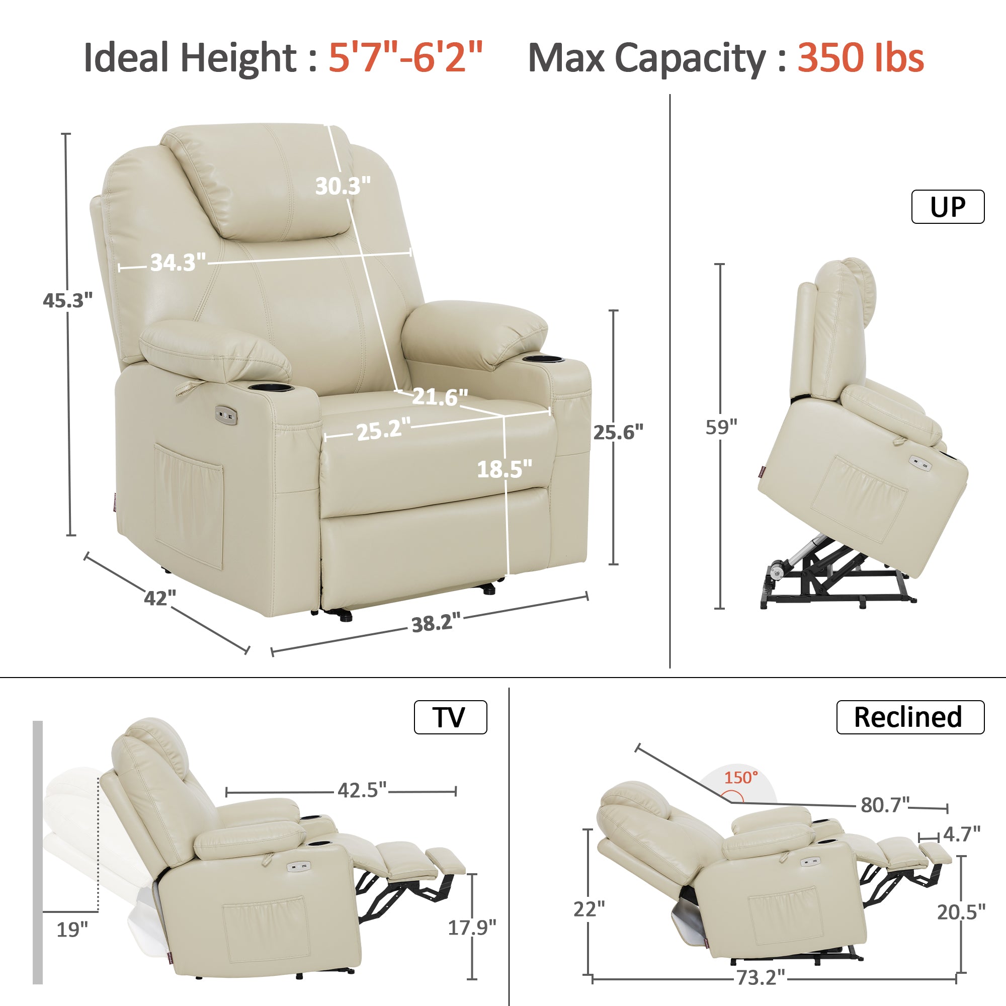 Power Lift Recliner Chair for Elderly, Massage and Heat, Faux Leather 7040|7516|7141|R7045|R7510|R7042