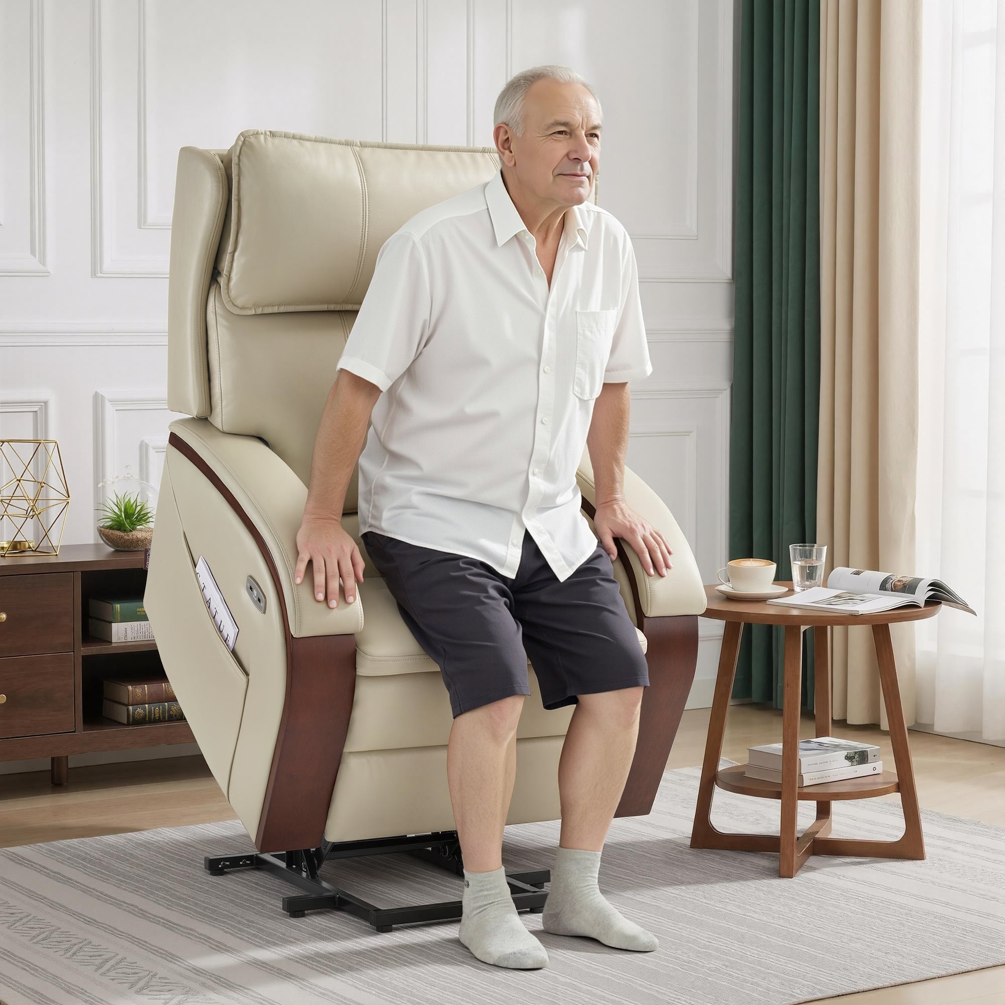 Power Lift Recliner Chair for Elderly, Massage and Heat, Faux Leather 7917