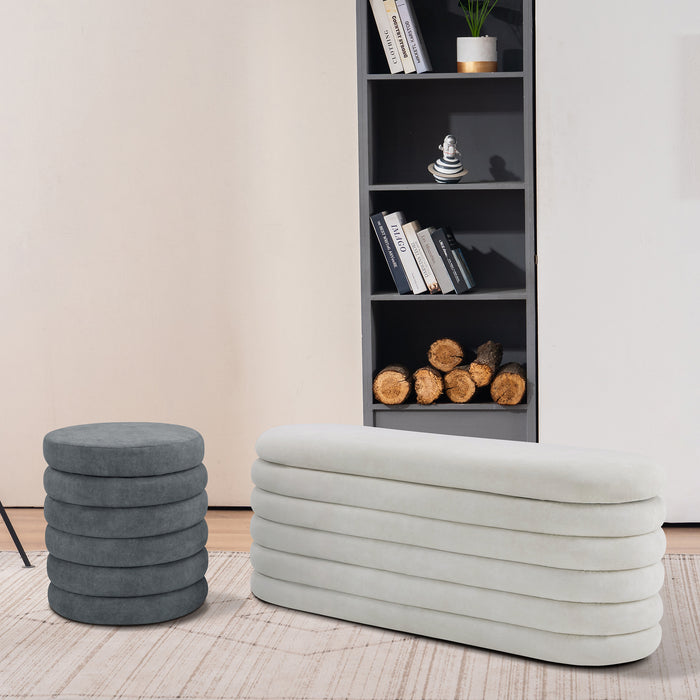 MCombo Storage Ottoman Bench, Upholstered Fabric End of Bed Bench with Storage, 47’’ Oval Footstool or Round Folding Footrest for Bedroom, Living Room, Entryway W495/W496