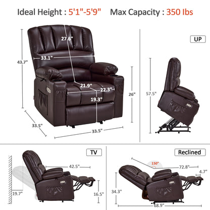 Power Lift Recliner Chair for Elderly, Massage and Heat, Faux Leather 7095|7099|R7092|R7096