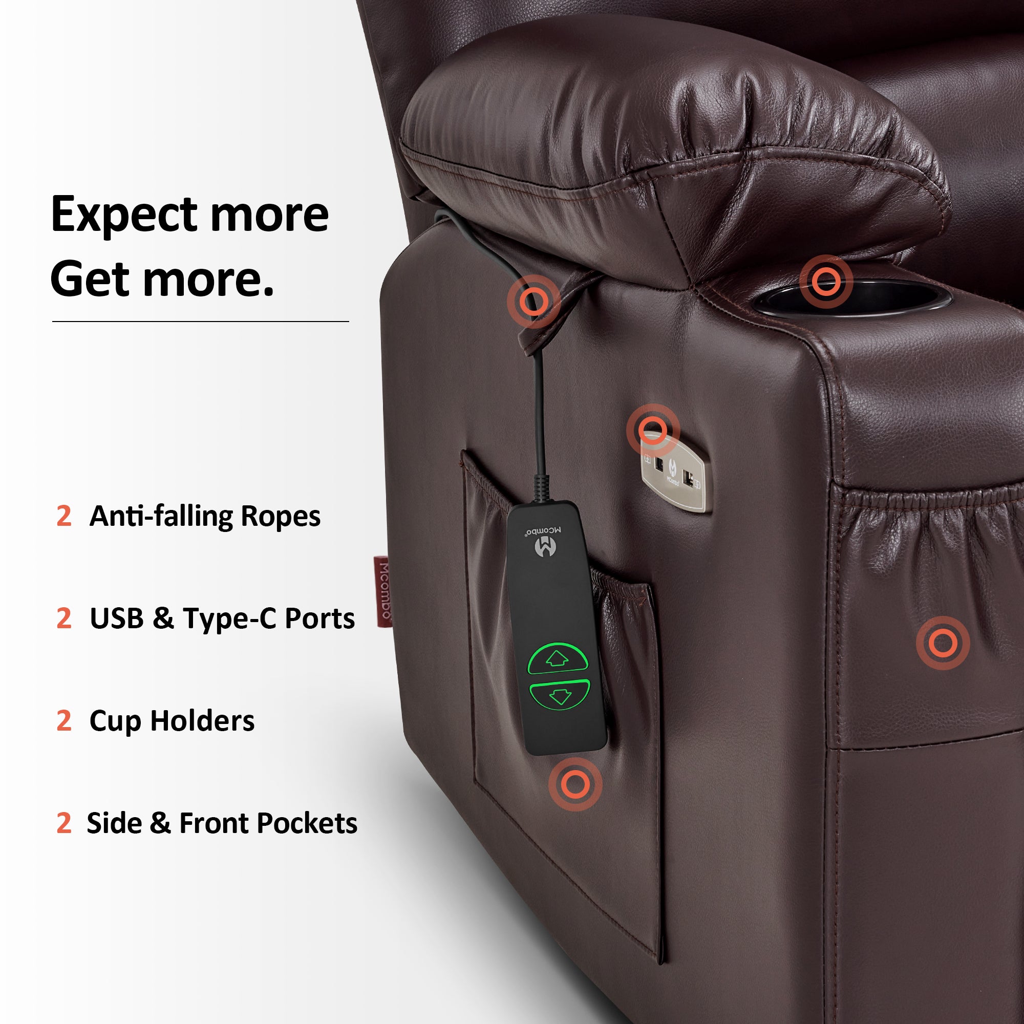 Power Lift Recliner Chair for Elderly, Massage and Heat, Faux Leather 7095|7099|R7092|R7096