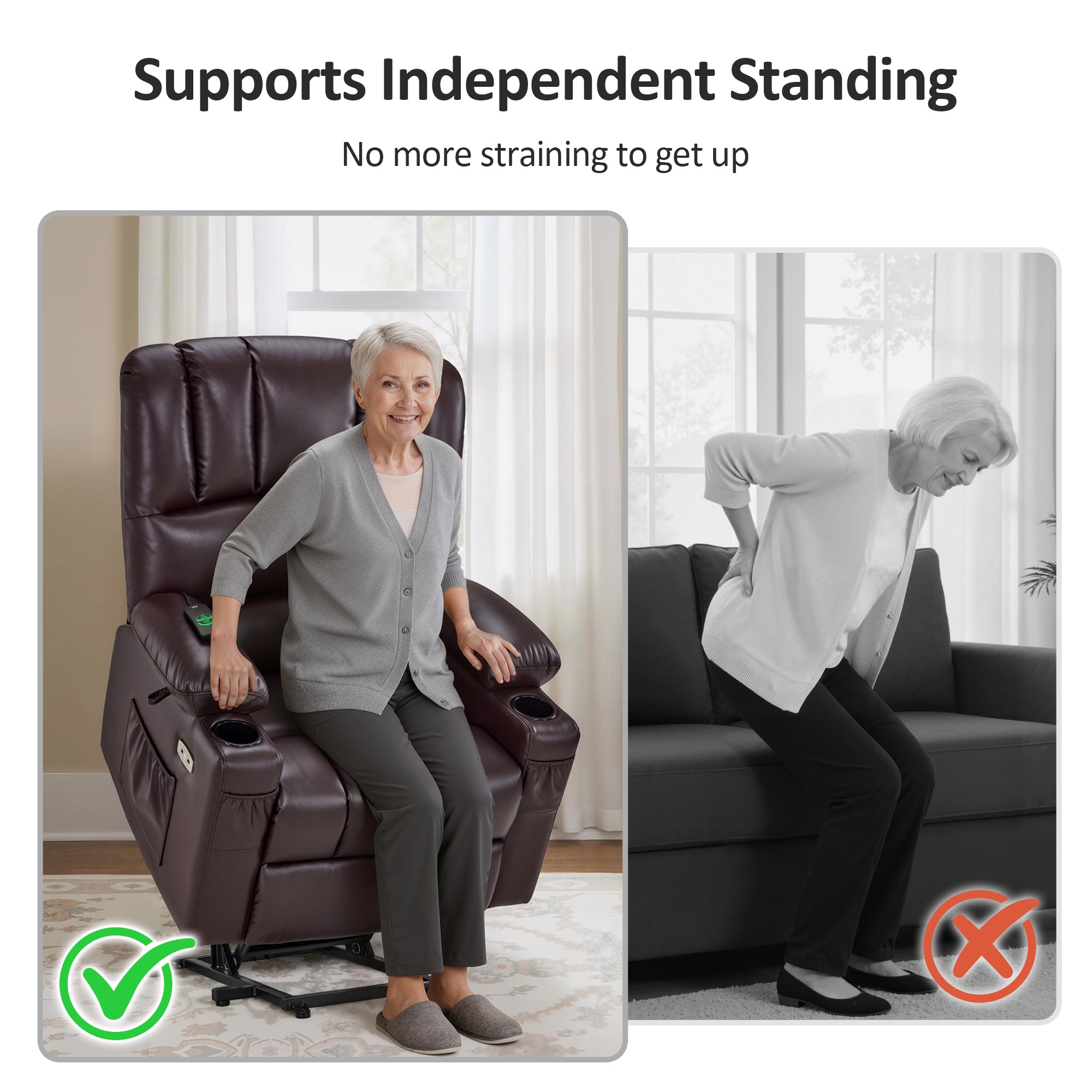 Power Lift Recliner Chair for Elderly, Massage and Heat, Faux Leather 7095|7099|R7092|R7096