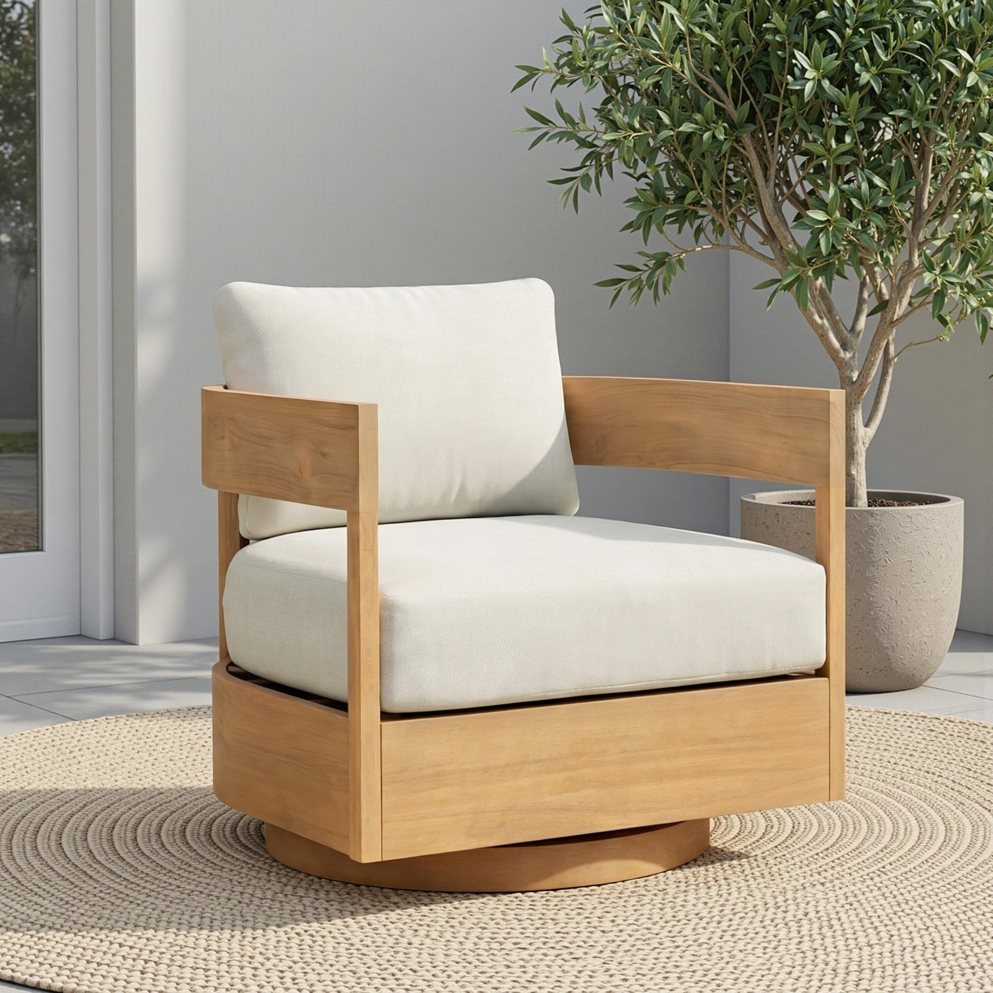 360° Swivel Patio Chair, Outdoor Rotating Armchair with 7.9" Thickened Cushions, Solid Acacia Wood Frame for Backyard, Deck, Indoor OF139