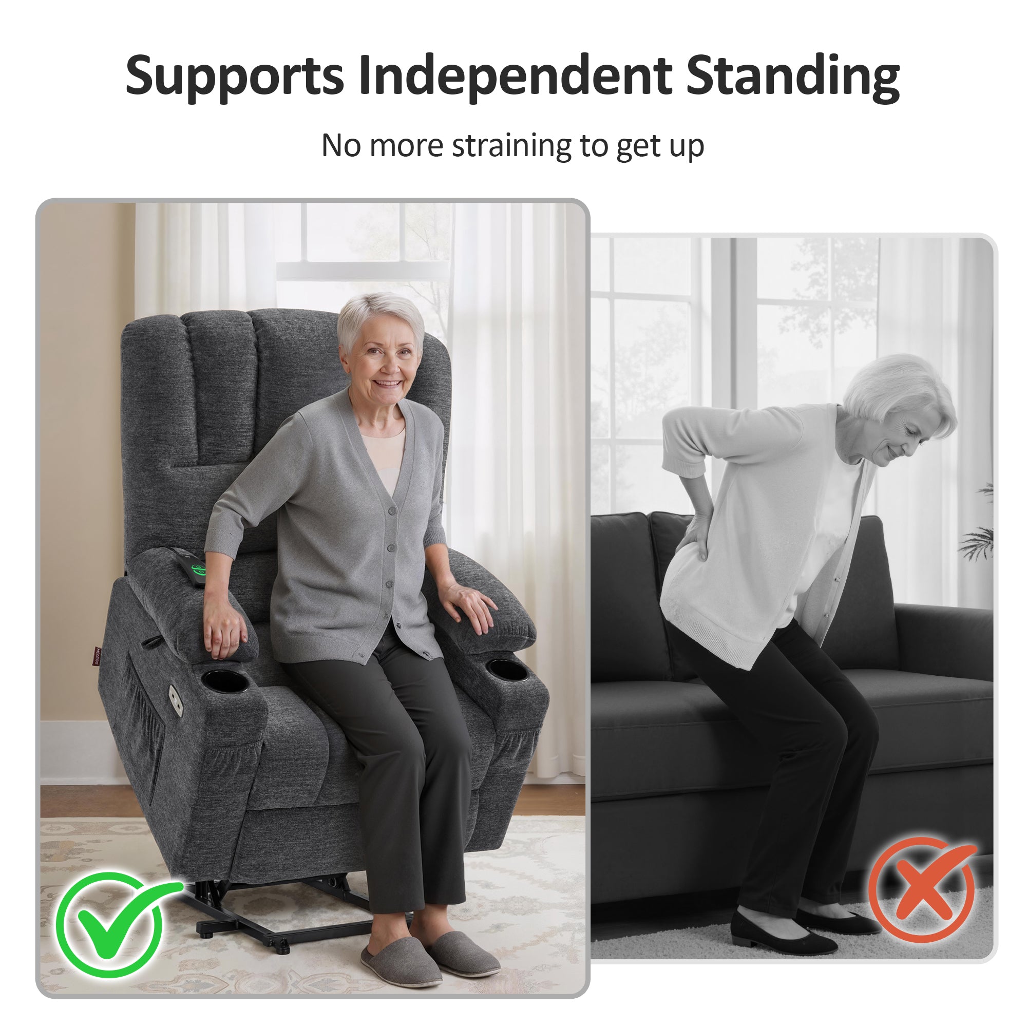 Power Lift Recliner Chair, Massage and Heat, Fabric 7095|7099|R7092|R7096