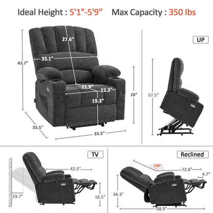 Power Lift Recliner Chair, Massage and Heat, Fabric 7095|7099|R7092|R7096