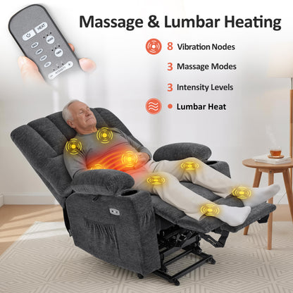 Power Lift Recliner Chair, Massage and Heat, Fabric 7095|7099|R7092|R7096