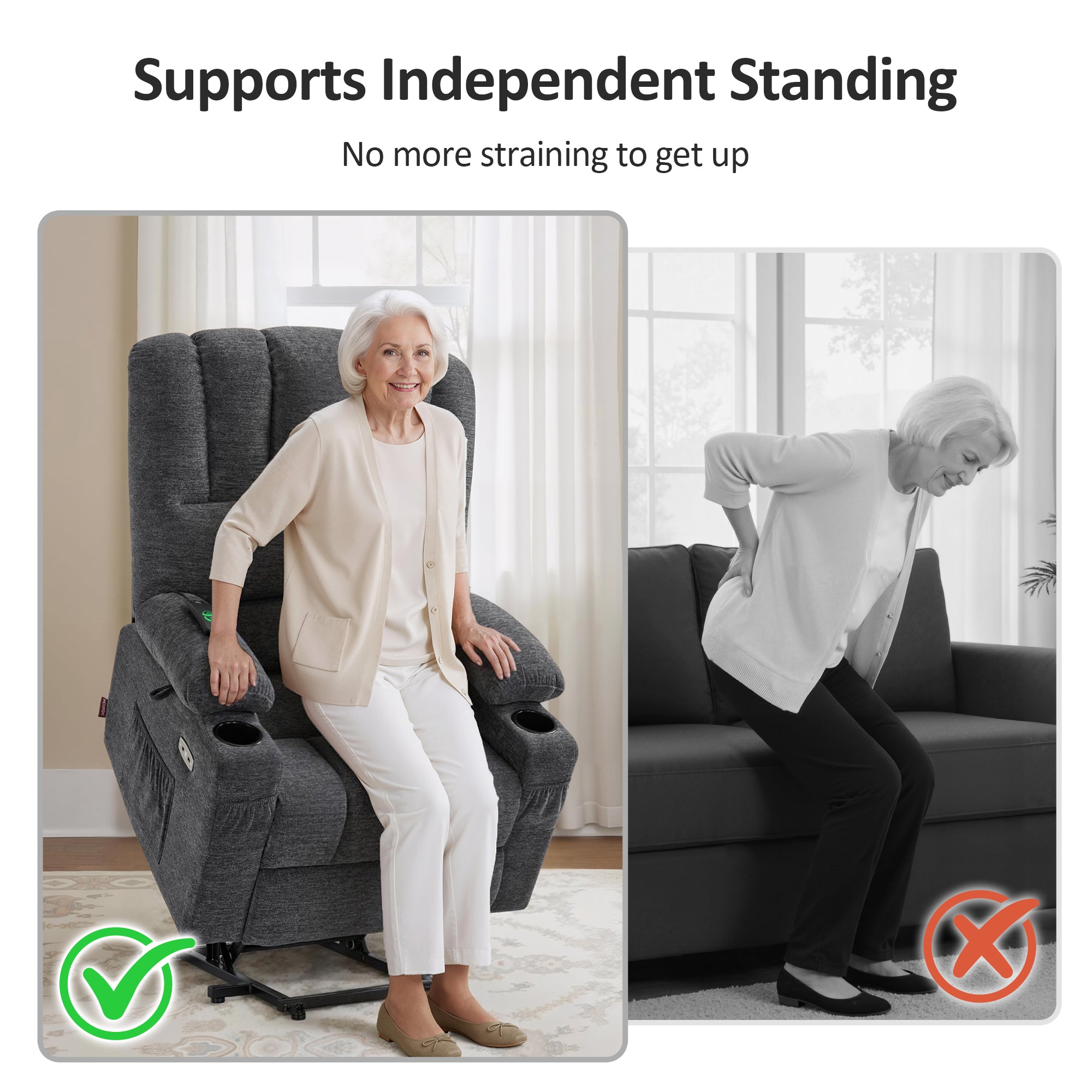 Power Lift Recliner Chair, Massage and Heat, Fabric 7095|7099|R7092|R7096