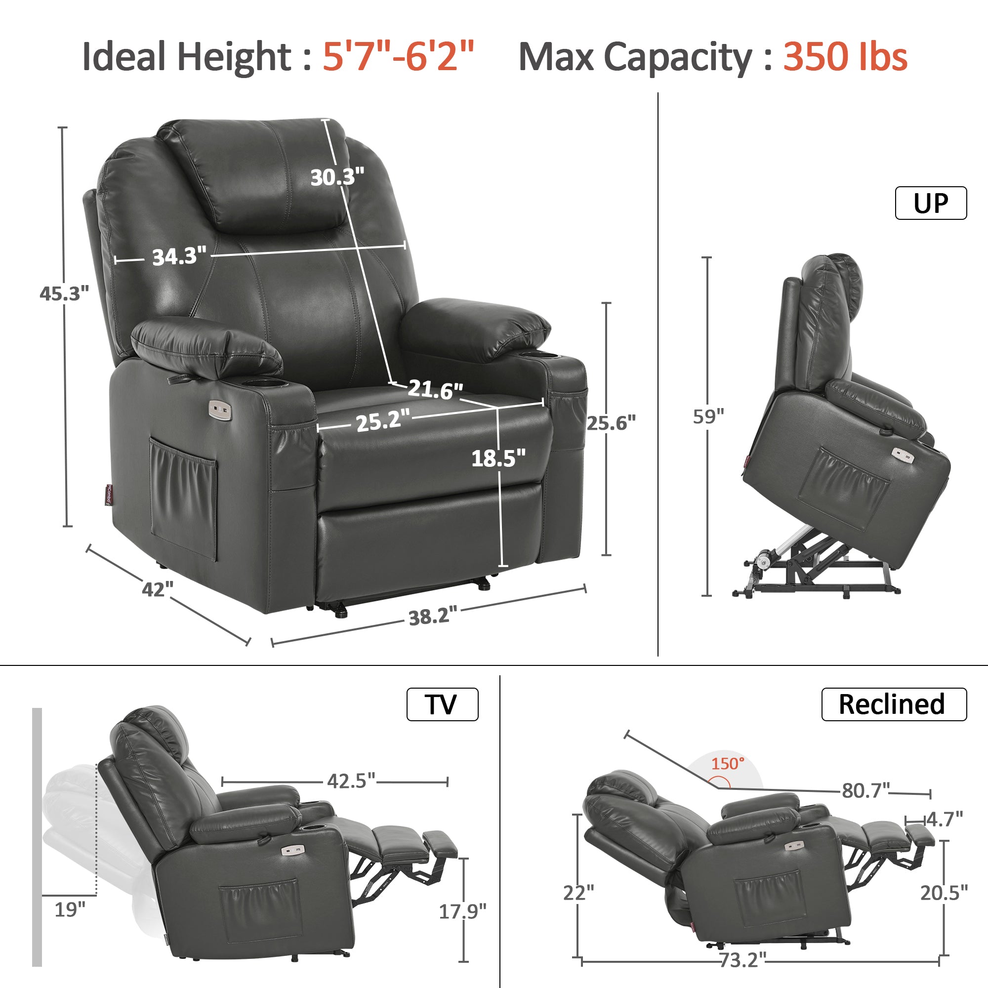 Power Lift Recliner Chair for Elderly, Massage and Heat, Faux Leather 7040|7516|7141|R7045|R7510|R7042