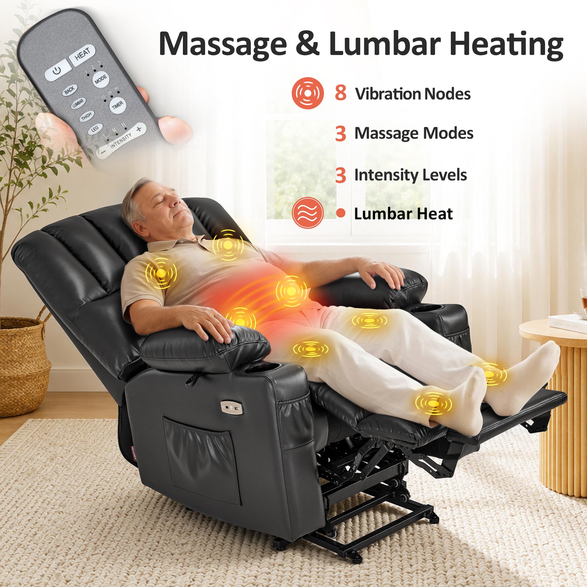 Power Lift Recliner Chair, Massage and Heat, Faux Leather 7095|7099|R7092|R7096