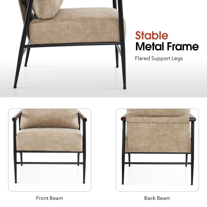 MCombo Modern Accent Chairs, Armchair with Upholstered Cushion, Leathaire Fabric Lounge Chairs for Living Room 4748