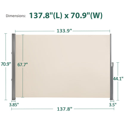 MCombo Fully Assembled Aluminum Side Awning, Retractable Waterproof Sunshade & Privacy Screen for Patio, Garden & Balcony