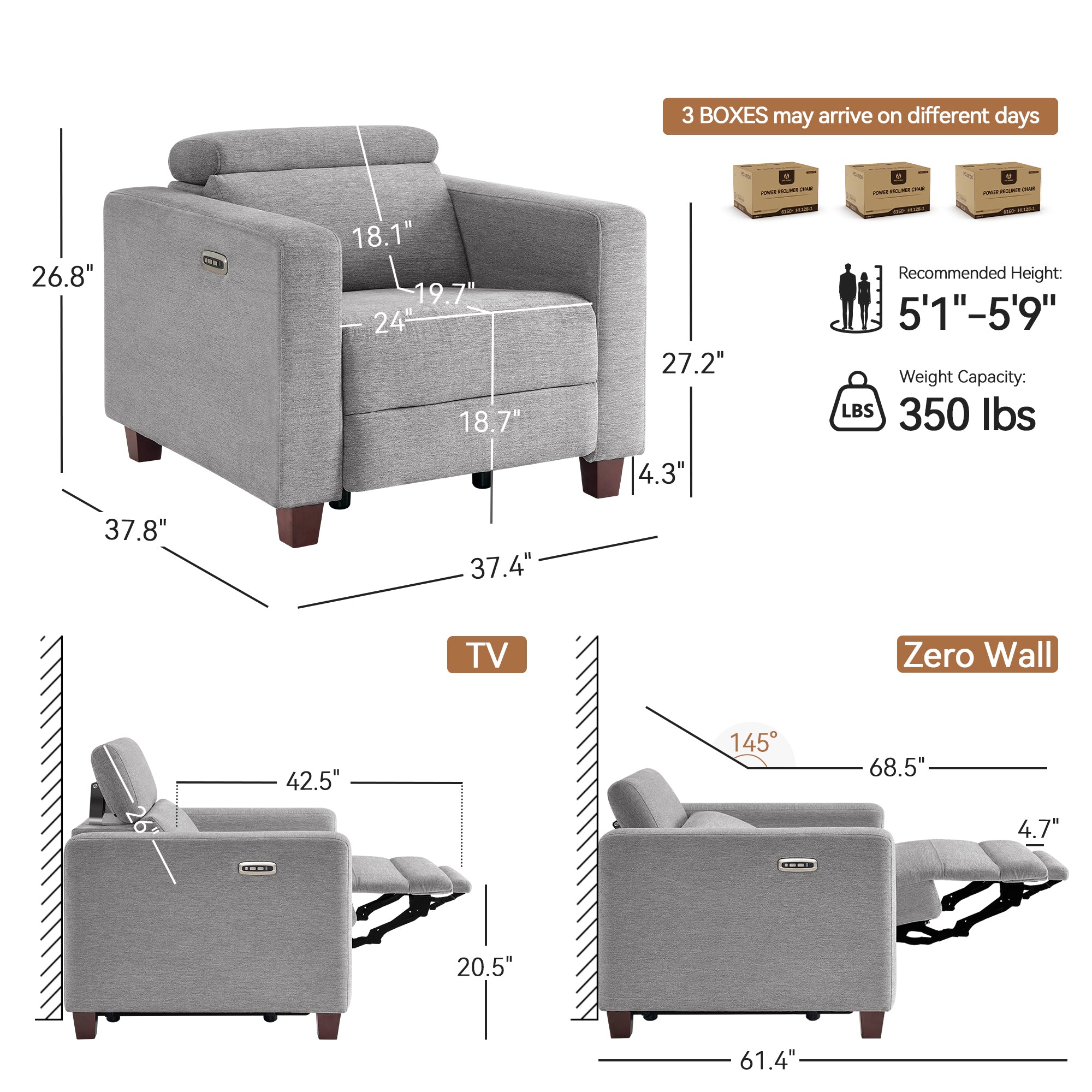 High Leg Power Recliner Chair, HL128