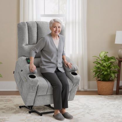 Power Lift Recliner Chair, Massage and Heat, Fabric 7095|7099|R7092|R7096