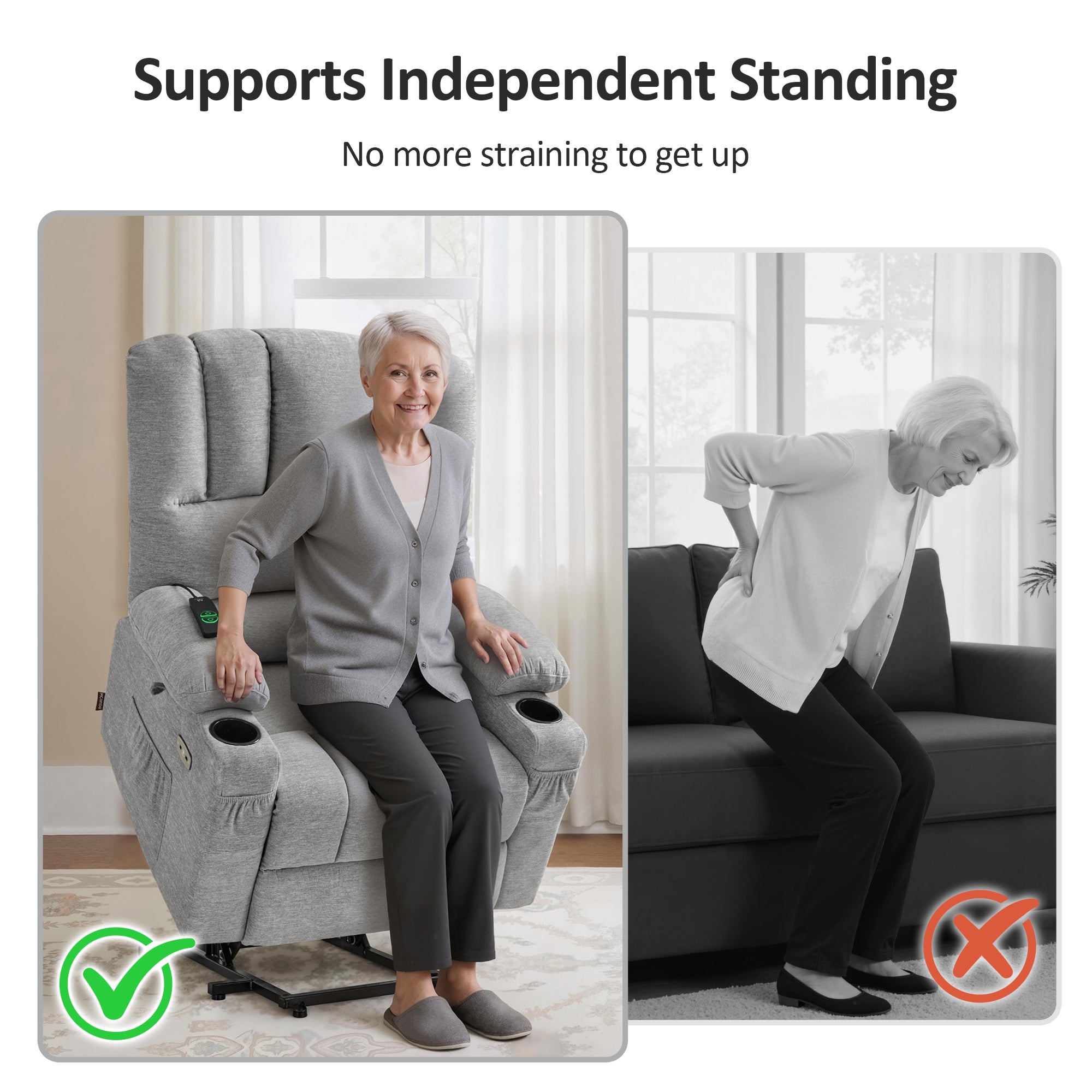 Power Lift Recliner Chair, Massage and Heat, Fabric 7095|7099|R7092|R7096