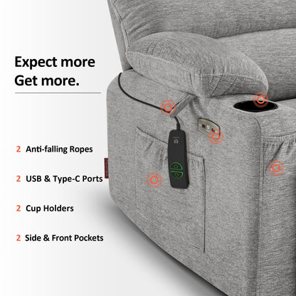 Power Lift Recliner Chair, Massage and Heat, Fabric 7095|7099|R7092|R7096