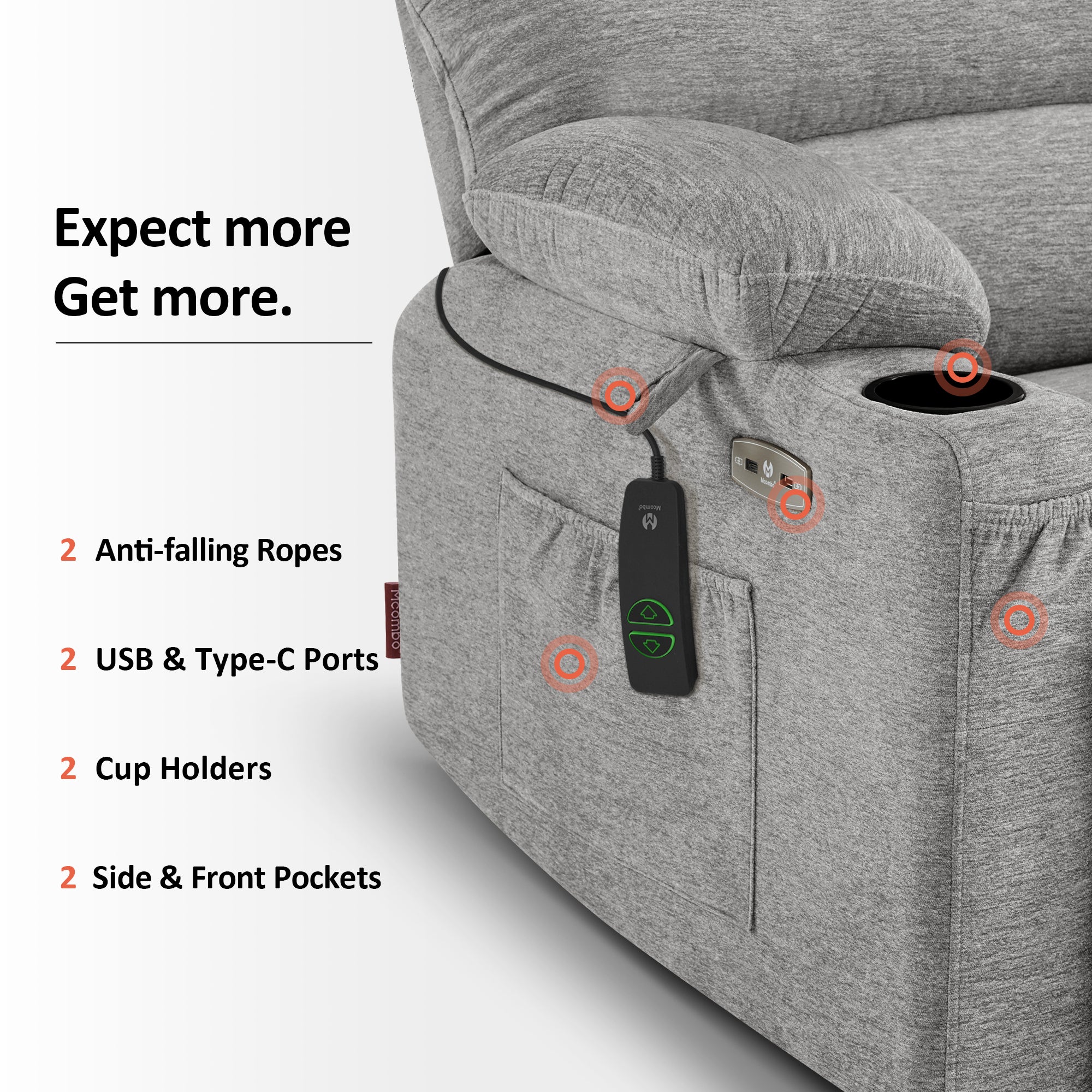Power Lift Recliner Chair, Massage and Heat, Fabric 7095|7099|R7092|R7096