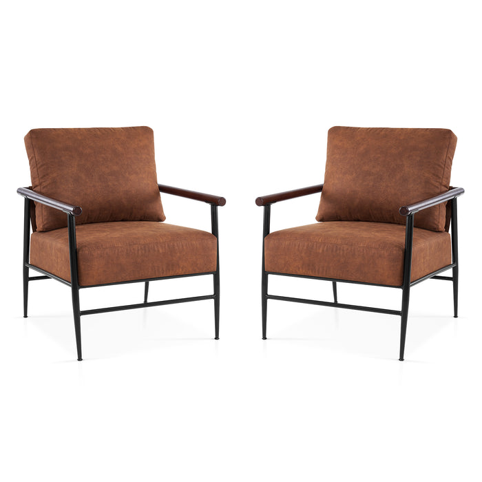 MCombo Modern Accent Chairs, Armchair with Upholstered Cushion, Leathaire Fabric Lounge Chairs for Living Room 4748